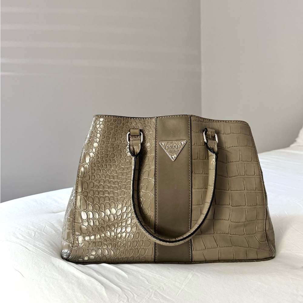 Guess Gray Crocodile Embossed Handbag